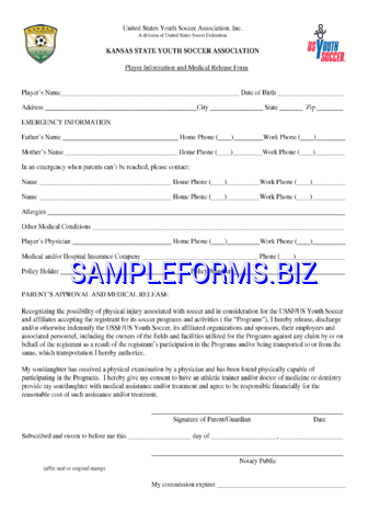 Kansas Player Information and Medical Release Form pdf free